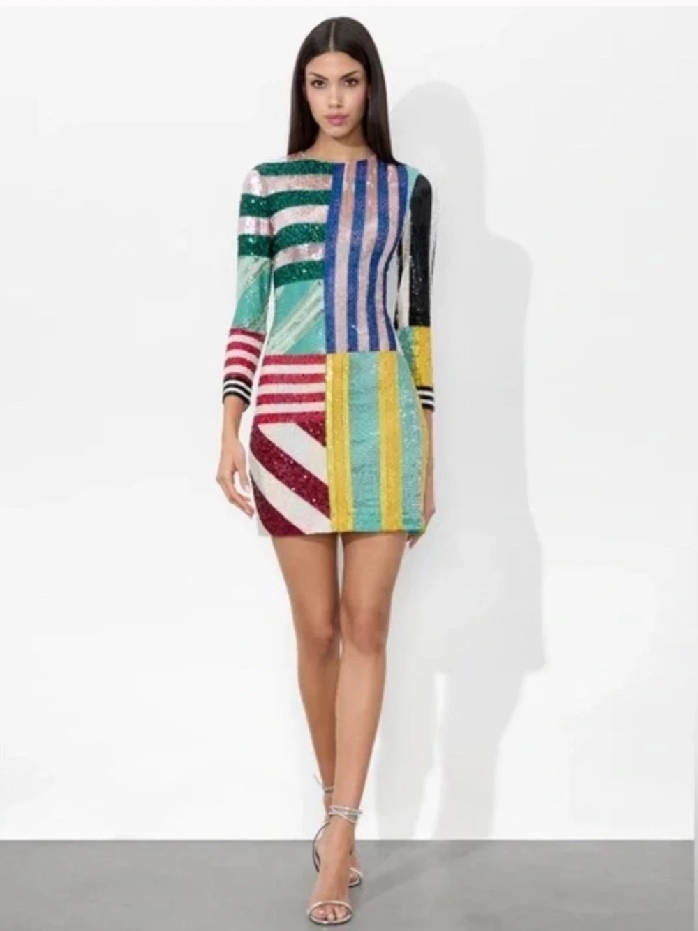 Alice + Olivia Multicolor Delora Sequin Striped Mini Dress